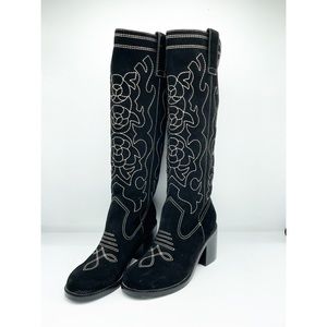NEW Steve Madden Black Suede Embroidered Western Cowboy Style Boots